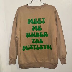 Meet Me Under The Mistletoe Tan Sweater Size M